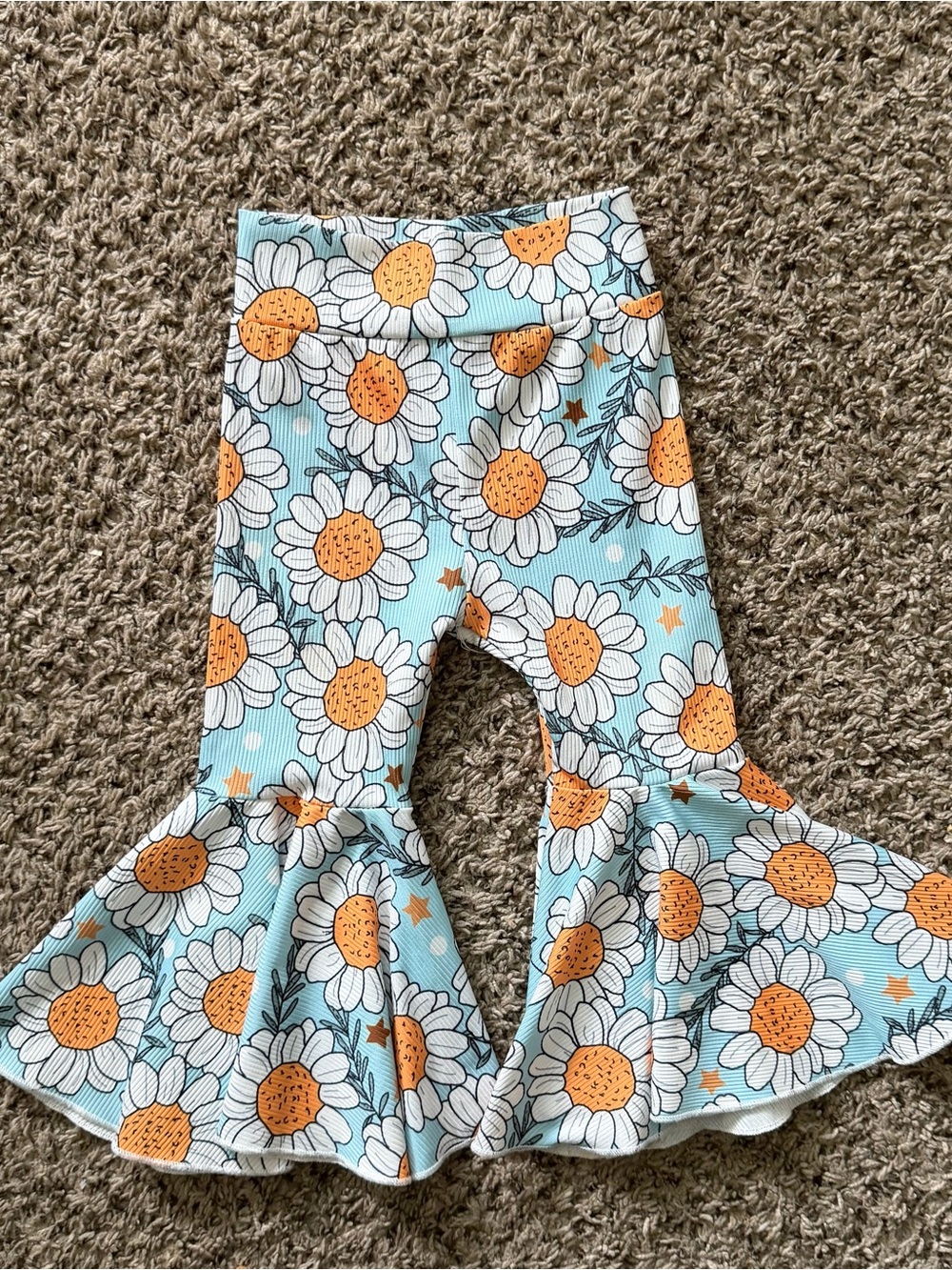 Kids Floral Daisy Bell-Bottom Leggings - Blue & Orange